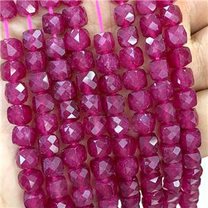 Red Dye Jade Beads Faceted Cube, approx 7-8mm [GB23340]