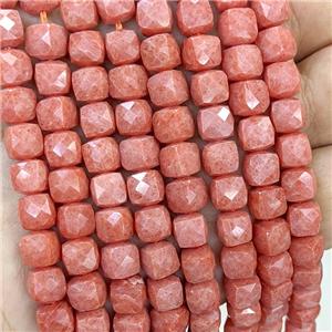 Orange Dye Jade Beads Faceted Cube, approx 7-8mm [GB23341]