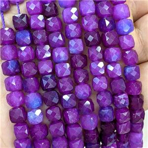 Purple Dye Jade Beads Faceted Cube, approx 7-8mm [GB23342]