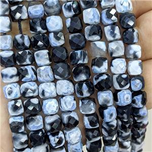 Blue Fire Agate Beads Dye Faceted Cube, approx 7-8mm [GB23343]