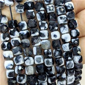White Black Fire Agate Beads Dye Faceted Cube, approx 7-8mm [GB23344]