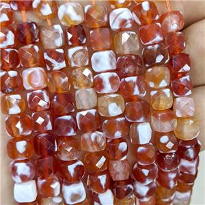 Red Fired Agate Beads Dye Faceted Cube, approx 7-8mm [GB23345]