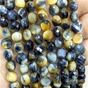 Yellow Blue Tiger Eye Stone Beads Dye Faceted Coin, approx 8mm [GB23346]