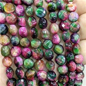 Tiger Eye Stone Beads Green Red Dye Faceted Coin, approx 8mm [GB23348]