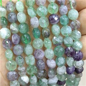 Natural Fluorite Beads Multicolor Faceted Coin, approx 8mm [GB23349]