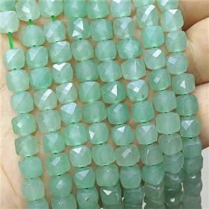 Natural Green Aventurine Beads Faceted Cube, approx 6.5-8mm [GB23350]