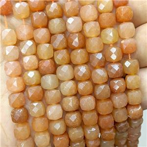Natural Red Aventurine Beads Faceted Cube, approx 6.5-8mm [GB23351]
