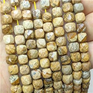 Natural Picture Jasper Beads Faceted Cube, approx 6.5-8mm [GB23354]
