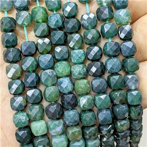 Natural Green Moss Agate Beads Faceted Cube, approx 6.5-8mm [GB23355]