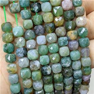 Natural Indian Agate Beads Faceted Cube, approx 6.5-8mm [GB23356]