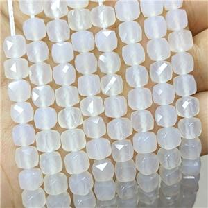 Natural Agate Beads White Dye Faceted Cube, approx 6.5-8mm [GB23357]