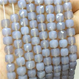 Natural Agate Beads Gray Dye Faceted Cube, approx 6.5-8mm [GB23358]