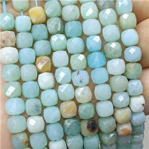Natural Chinese Amazonite Beads Blue Faceted Cube, approx 6.5-8mm [GB23359]