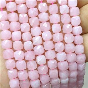 Natural Pink Rose Quartz Beads Dye Faceted Cube, approx 6.5-8mm [GB23360]