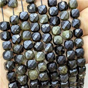 Natural Golden Obsidian Beads Faceted Cube, approx 6.5-8mm [GB23361]