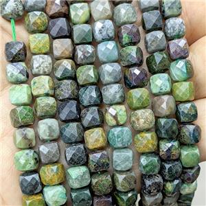 Natural Green Verdite Beads Faceted Cube, approx 6.5-8mm [GB23363]