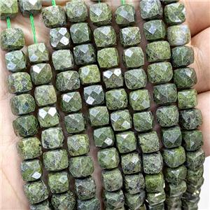 Green Iron Hematite Beads Faceted Cube, approx 6-8mm [GB23384]