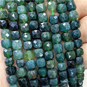 Natural Green Moss Agate Beads Faceted Cube, approx 6-8mm [GB23386]