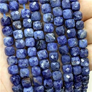 Natural Blue Sodalite Beads Faceted Cube, approx 6-8mm [GB23388]