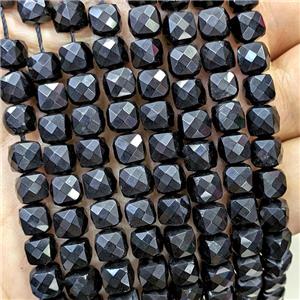 Natural Black Obsidian Beads Faceted Cube, approx 6-8mm [GB23390]