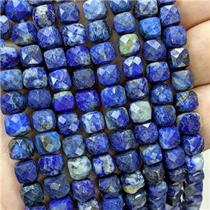 Natural Blue Lapis Lazuli Beads Faceted Cube, approx 6-8mm [GB23391]