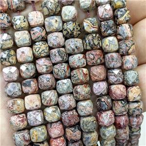 Natural LeopardSkin Jasper Beads Red Faceted Cube, approx 6-8mm [GB23394]