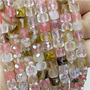 Pink Synthetic Quartz Beads Faceted Cube Tigerskin, approx 6-8mm [GB23396]