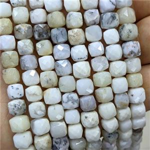 Natural White Moss Opal Beads Faceted Cube, approx 6-8mm [GB23398]
