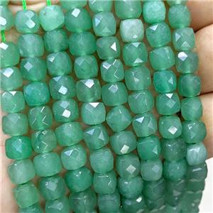 Natural Green Aventurine Beads Faceted Cube, approx 6-8mm [GB23399]