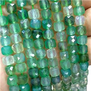 Natural Agate Beads Green Dye Faceted Cube, approx 6-8mm [GB23400]