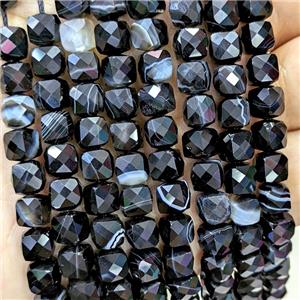 Natural Black Stripe Agate Beads Banded Dye Faceted Cube, approx 6-8mm [GB23401]