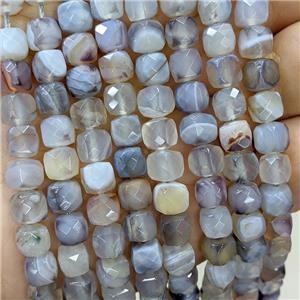 Natural Stripe Agate Beads Banded Gray Faceted Cube, approx 6-8mm [GB23402]