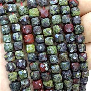 Natural Dragon Bloodstone Beads Faceted Cube, approx 6-8mm [GB23403]