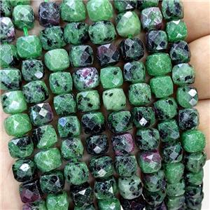 Natural Green Zoisite Beads Faceted Cube, approx 6-8mm [GB23404]