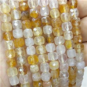 Natural Yellow Hematoid Quartz Beads Faceted Cube, approx 6-8mm [GB23405]