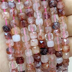 Natural Red Hematoid Quartz Beads Faceted Cube, approx 6-8mm [GB23406]