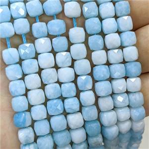Blue Dye Jade Beads Faceted Cube, approx 6-8mm [GB23407]