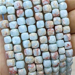 Synthetic Snakeskin Jasper Beads Blue Faceted Cube, approx 6-8mm [GB23409]