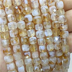 Natural Yellow Citrine Beads Faceted Cube, approx 6-8mm [GB23410]