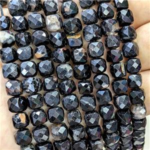 Natural Black Tourmaline Beads Faceted Cube B-Grade, approx 6-8mm [GB23411]