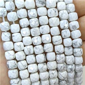 Natural White Howlite Turquoise Beads Faceted Cube, approx 6-8mm [GB23414]