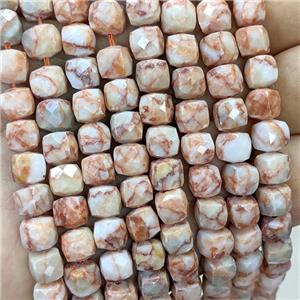 Red Silk Jasper Beads Faceted Cube, approx 6-8mm [GB23415]