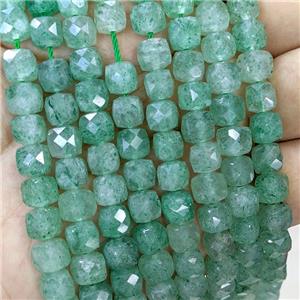 Natural Green Strawberry Quartz Beads Faceted Cube, approx 6-8mm [GB23417]