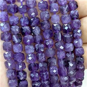 Natural Puprle Amethyst Beads Faceted Cube, approx 6-8mm [GB23419]