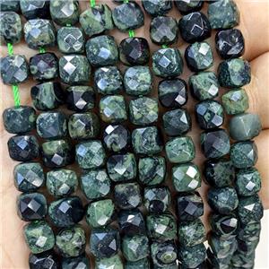 Natural Green Kambaba Jasper Beads Faceted Cube, approx 6-8mm [GB23420]