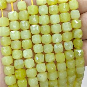 Natural Lemon Jade Beads Olive Faceted Cube, approx 6-8mm [GB23421]