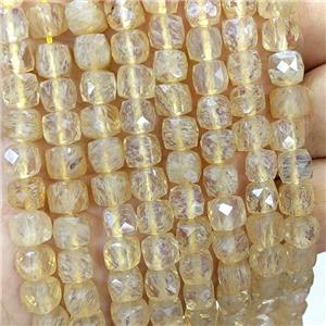 Synthetic Quartz Beads Coffee Faceted Cube, approx 6-8mm [GB23423]