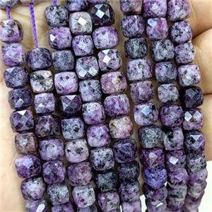 Natural Marble Beads Purple Dye Faceted Cube, approx 6-8mm [GB23427]
