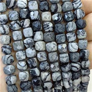 Natural Black Silk Jasper Beads Faceted Cube, approx 6-8mm [GB23429]