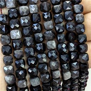 Natural Silver Obsidian Beads Faceted Cube, approx 6-8mm [GB23430]